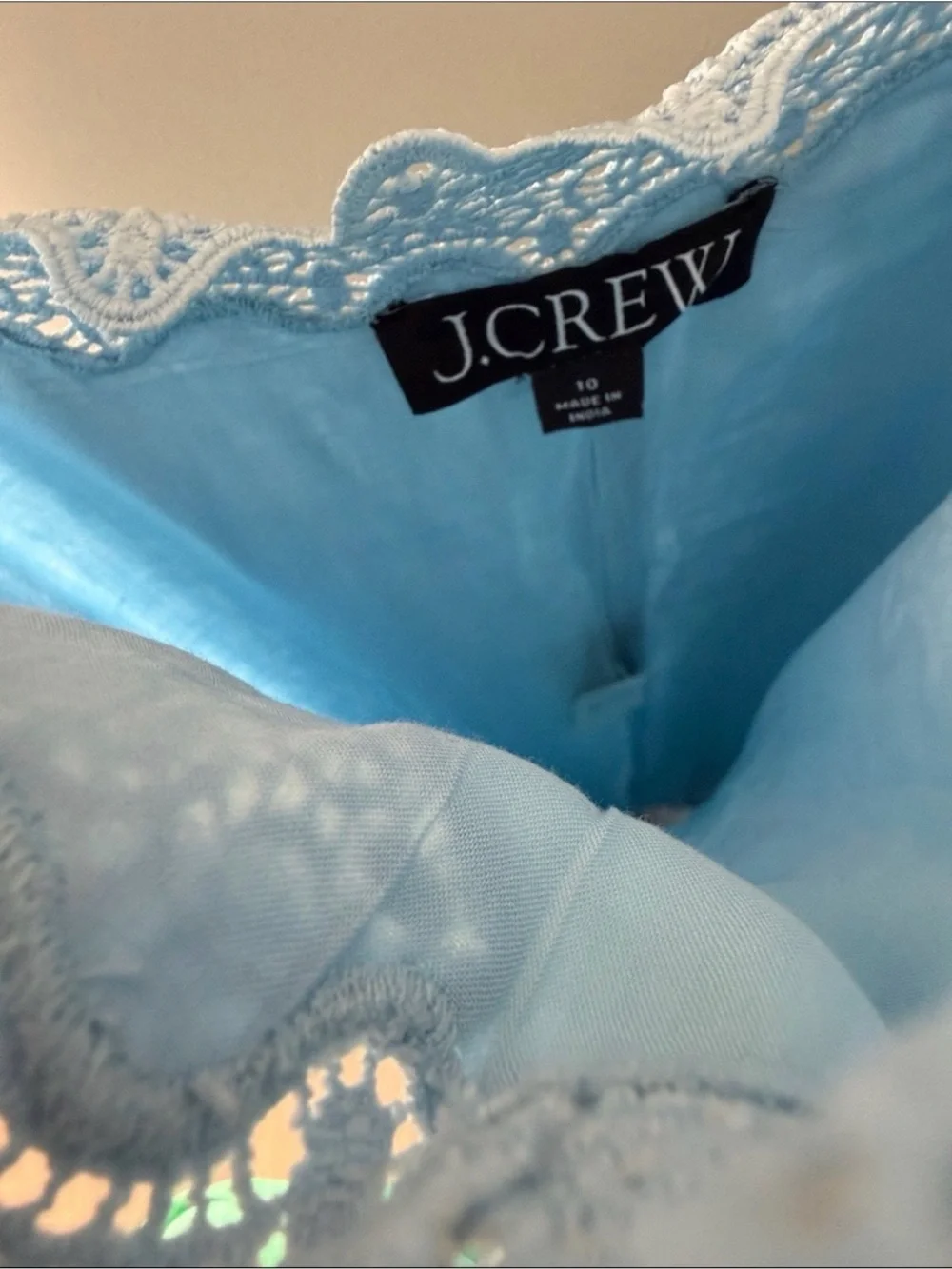 J. Crew 90’s Inspo Minimal Blue Coastal Lace Trim Linen Slip Midi Dress 10